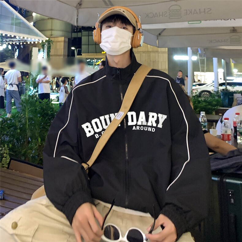 2025港风夜景宽松字母印花反光条立领夹克外套F6340P65控88,男装夹克,电商A247