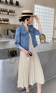 夏季新品牛仔碎花两件套套裙图片