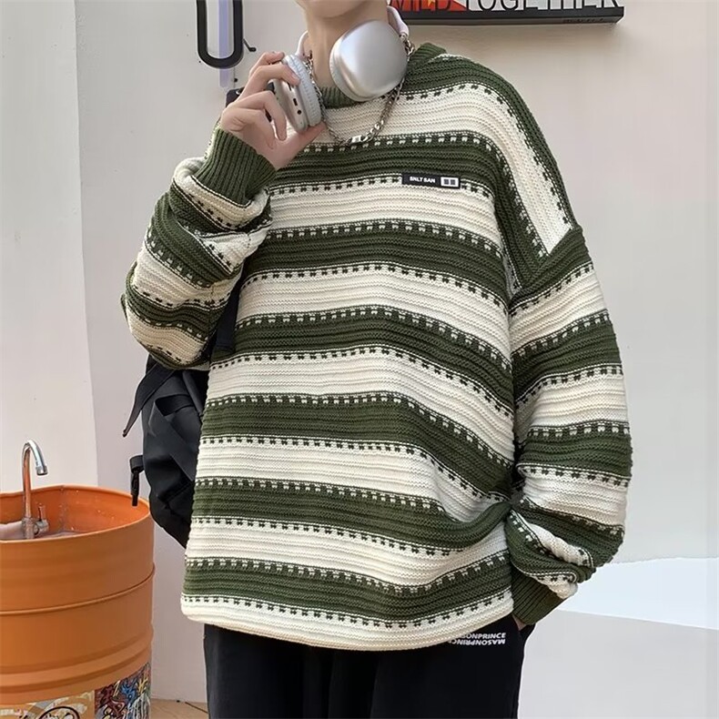针织衫男条纹韩版潮流痞帅2023秋冬季新款ins毛衣外套MZ096-P39,男装针织衫/毛衣,星座412-3