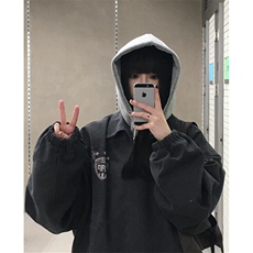 春秋季长袖Polo衫男女刺绣字母美式复古宽松半拉链卫衣J207，男装夹克，星座1116A（原606A-3）