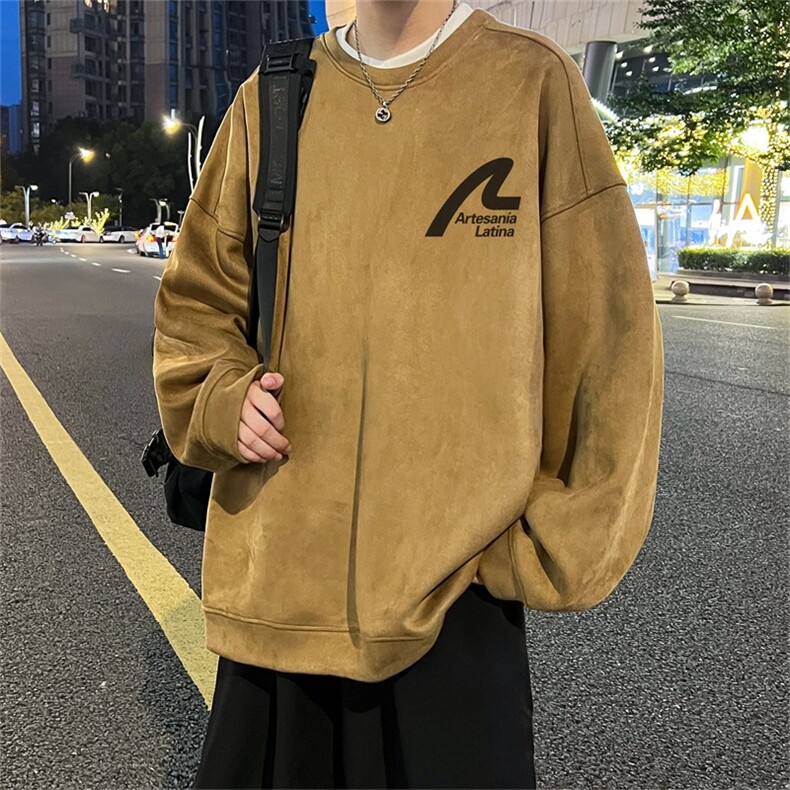 电商DSA028-LPWY2354100聚酯P35新款麂皮绒印花圆领卫衣男限48,男装卫衣,电商A028