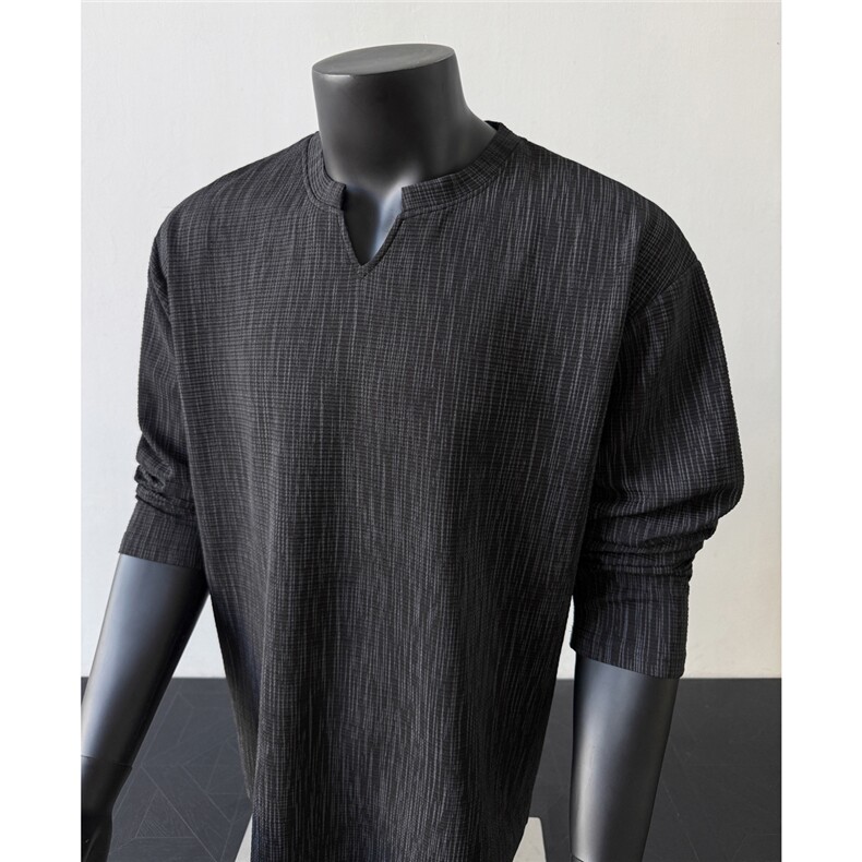 假模图！2026年春季肌理感V领长袖T恤宽松圆领打底衫C26007-特P25，男装T恤，电商C213(原B265)