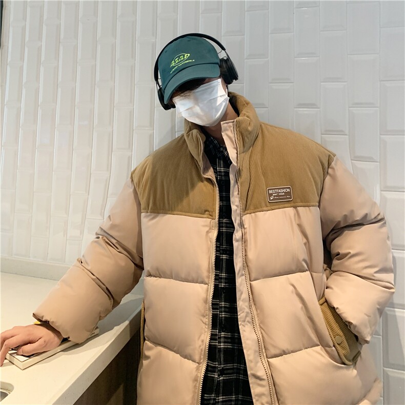 冬季字母贴标棉衣男立领拼接男士棉服潮流棉袄子A266-WMY8623-P75,男装棉衣,电商A266