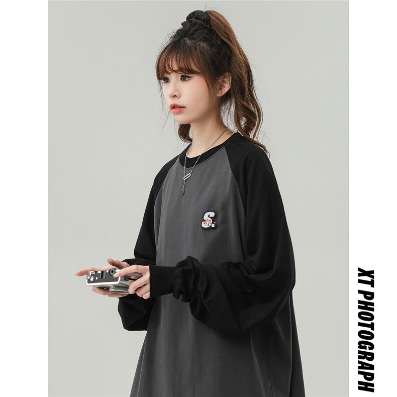 中性插肩袖设计大码S立体贴标短款印花字母卫衣女WY77079P30控48,男装卫衣,星座226-1
