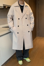 秋装现货双排扣长款过膝风衣男大码男中长款大衣男上衣F8901-特75，男装风衣，星座210-1