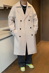 秋装现货双排扣长款过膝风衣男大码男中长款大衣男上衣F8901-特75图片