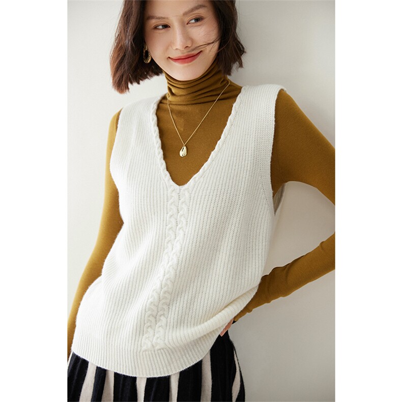 时尚优雅女士羊绒V领马甲显瘦百搭针织背心外套,女装马甲,迎冬羊绒