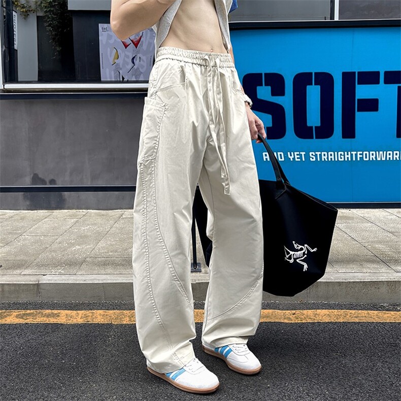 2026春季新款拼接防风防水宽松运动时尚弯刀裤男K5780特P35控68,男装休闲裤,电商A001