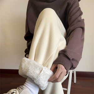 摇粒绒裤子男款秋冬季美式潮牌加绒加厚宽松束脚男生运动休闲长裤图片