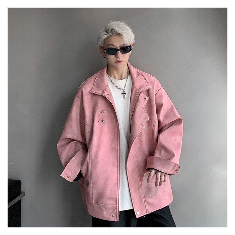 TP80秋季贴牌PU皮港风中性流行高街风金属扣外套小众W353，男装夹克，电商A170
