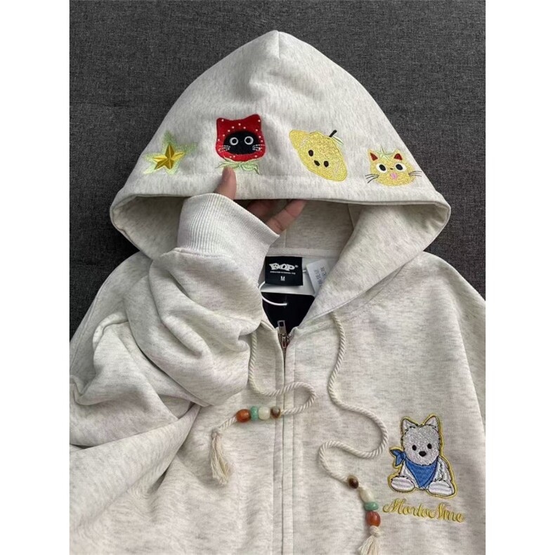 5665-P53原版做工绣花休闲宽松拉链连帽卫衣薄款/加绒,男装卫衣,星座617A-2