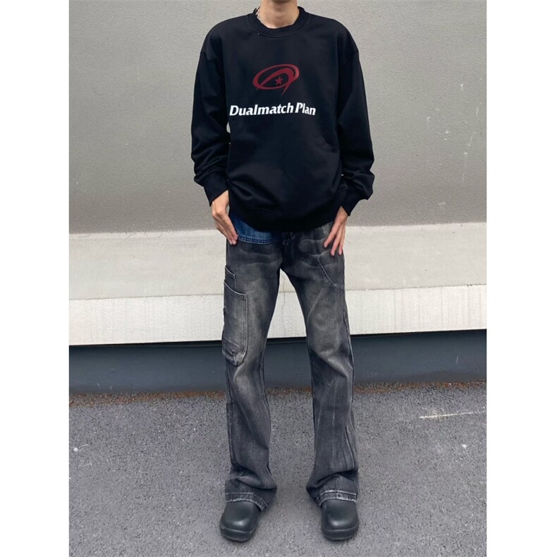 2026春复古多口袋做旧拼接牛仔裤宽松直筒阔腿裤子K60856-P50网图,男装牛仔裤,电商B245