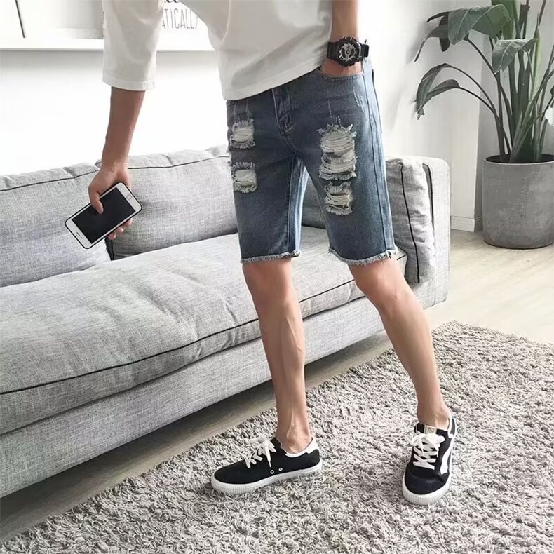 男士牛仔短裤直筒宽松夏季破洞薄款中裤五分裤5分裤N907,男装牛仔裤,星座1116A-1（原606A）