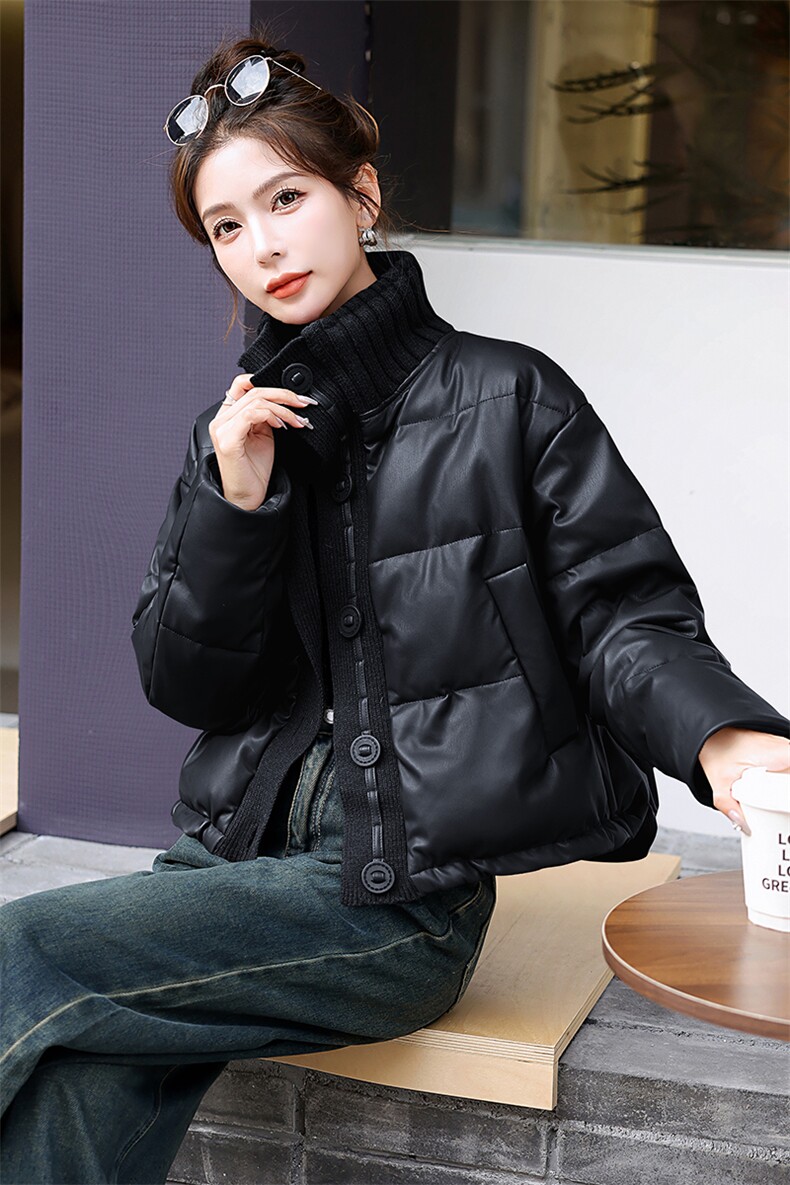 【BAO款现货】pu皮羽绒服女2025冬新韩系休闲小个子白鸭绒厚外套,女装羽绒服,意芙