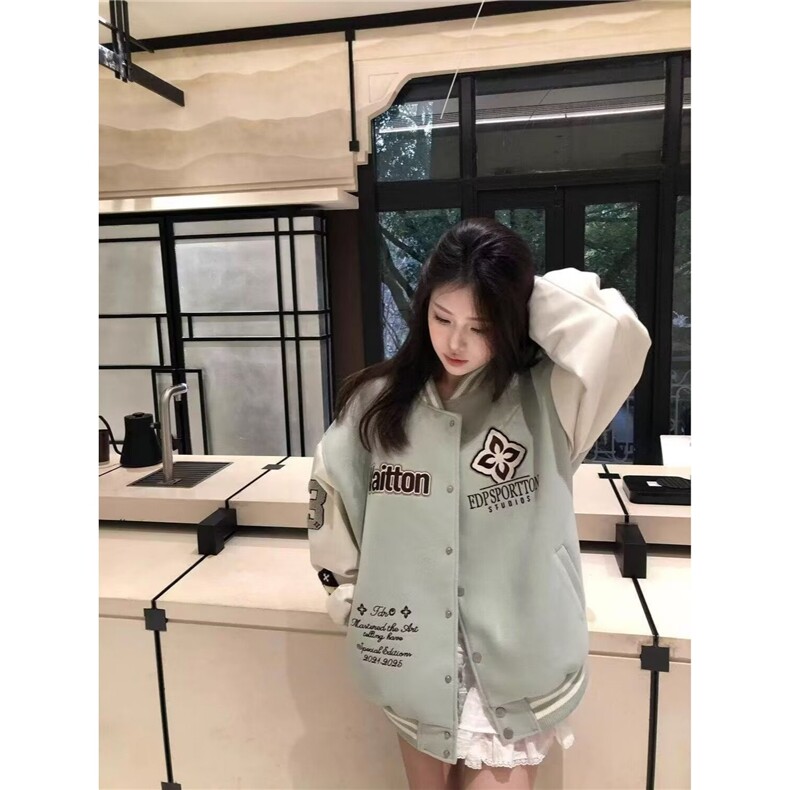 美式刺绣棒球服女春季2025年新款复古撞色休闲夹克外套潮,男装夹克,星座1210-1