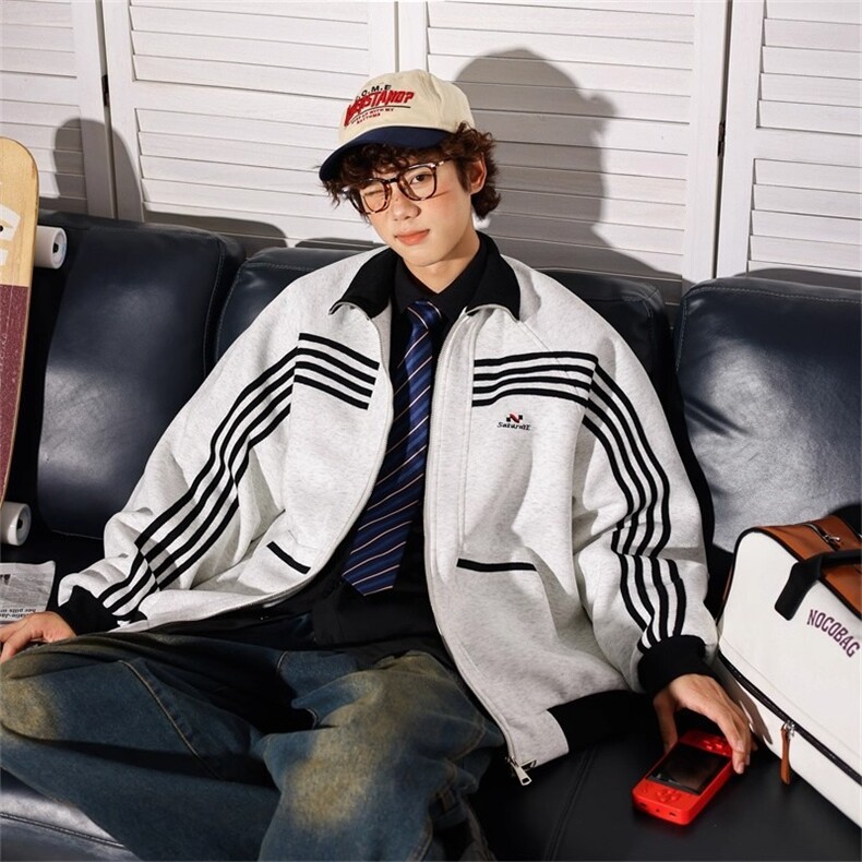 插肩袖字母卫衣春秋薄款开衫拉链设计感拼接撞色休闲外套WY28P65,女装短外套,星座1013-5