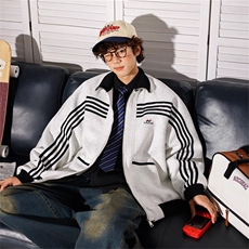 插肩袖字母卫衣春秋薄款开衫拉链设计感拼接撞色休闲外套WY28P65，女装短外套，星座1013-5