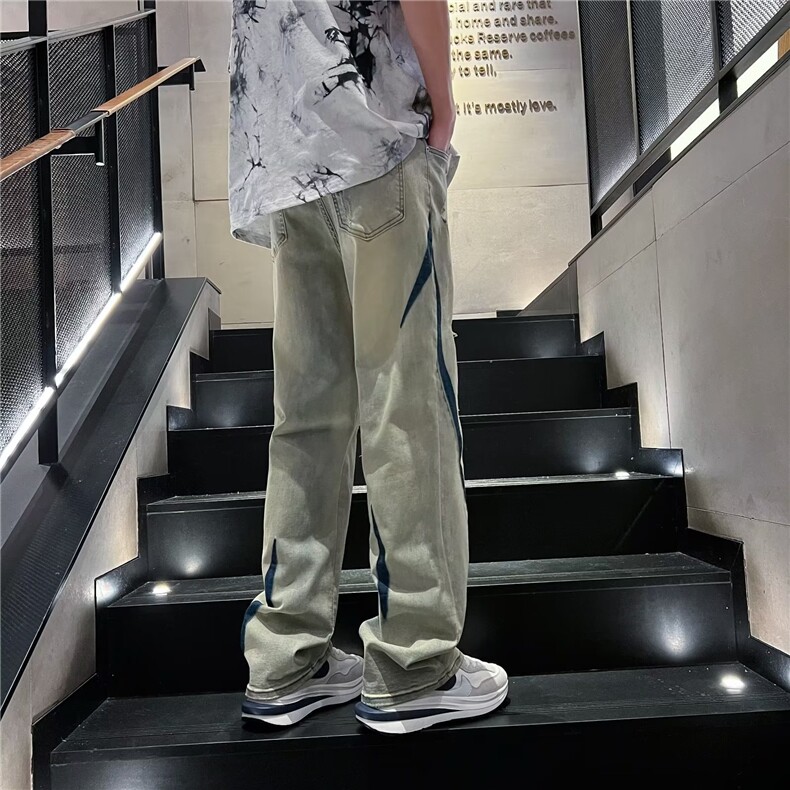 2024春秋牛仔裤男小众美式vibe拼接风格裤子高街ins潮牌乞丐裤,男装牛仔裤,星座410-6（原星座1304-1）