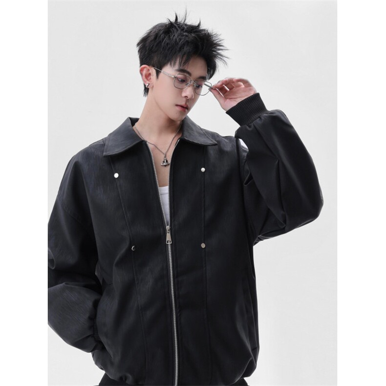 档口美式翻领纹理感PU皮夹克皮衣机车服外套JK508-P70,男装夹克,星座1213