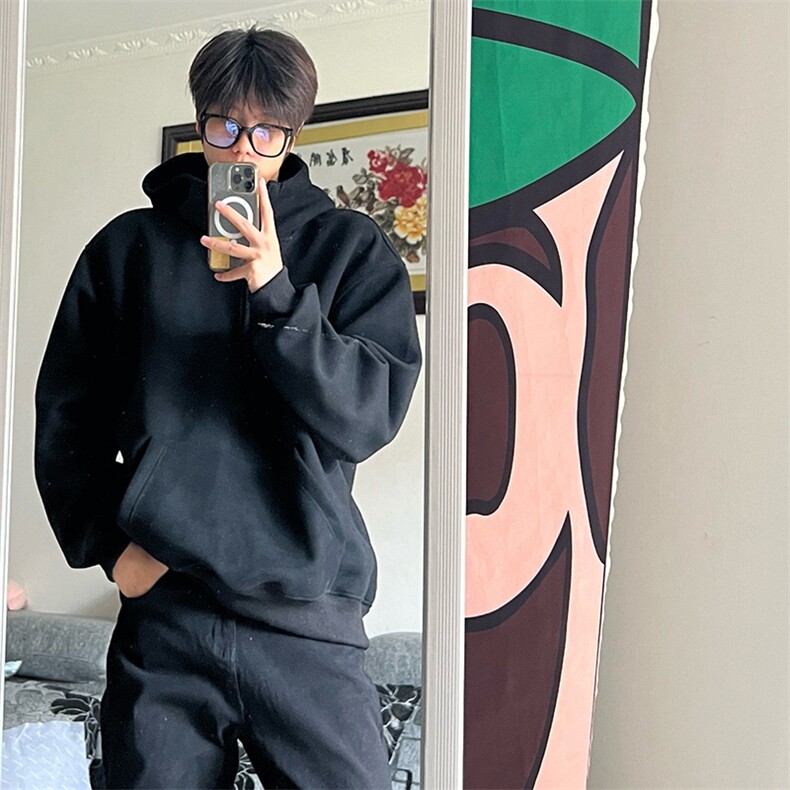 抖音得物高品质二开25秋冬美式重磅宽松纯色连帽拉链高领卫衣W65,男装卫衣,电商A486