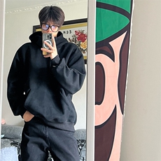 抖音得物高品质二开25秋冬美式重磅宽松纯色连帽拉链高领卫衣W65，男装卫衣，电商A486
