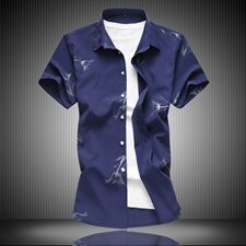 黑底2021新款印花衬衫男短袖衬衫男大码衬衫男QT5030/779p45，男装衬衫，电商A012