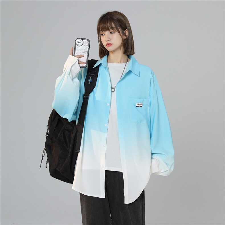 XZ-230-1CS225中性风简约水墨扎染渐变休闲长袖衬衫P50控68,男装衬衫,星座230-1