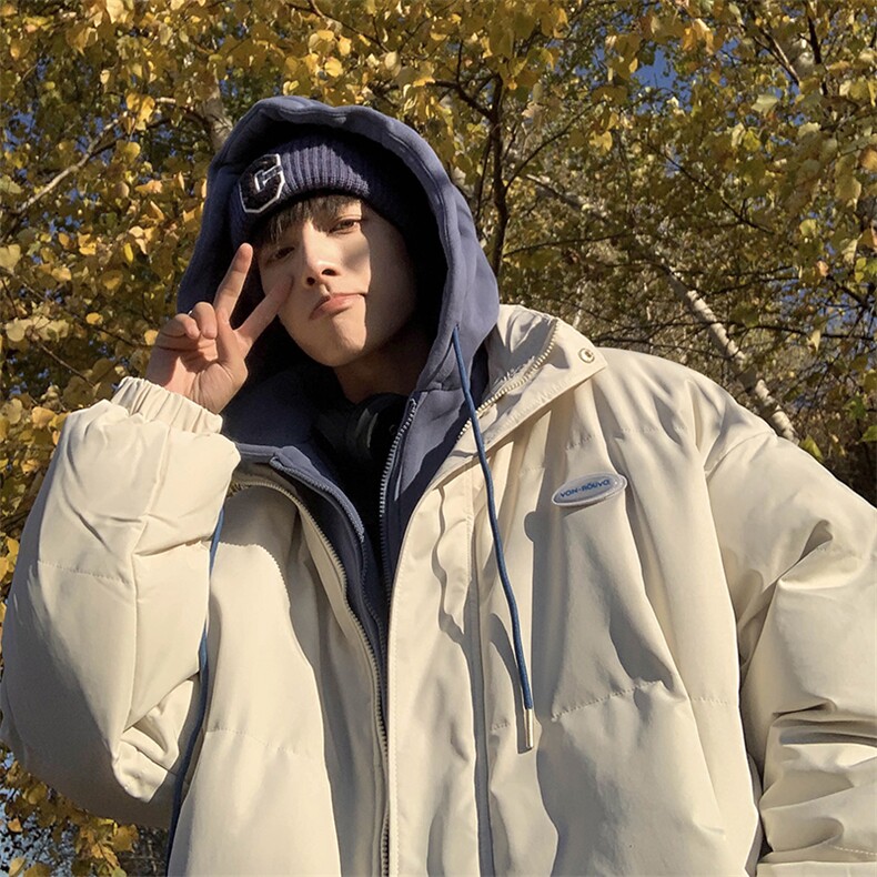 现货 冬季假两件服男外套新款韩版百搭宽松连帽衣 W6032-P92图片