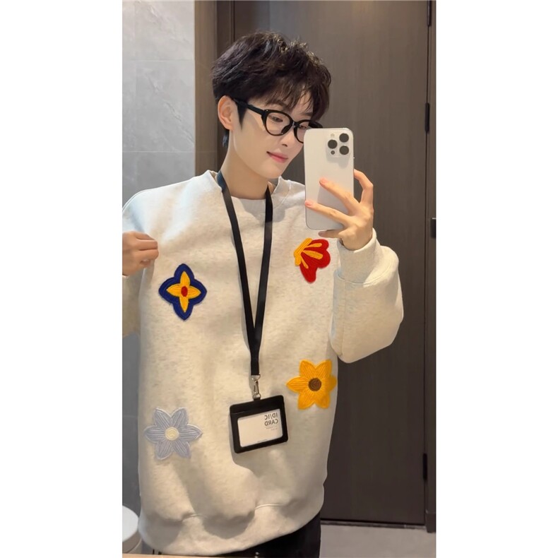 华棉复合真超加绒加厚卫衣秋冬宽松设计感刺绣连帽保暖上衣,男装棉衣,星座506A