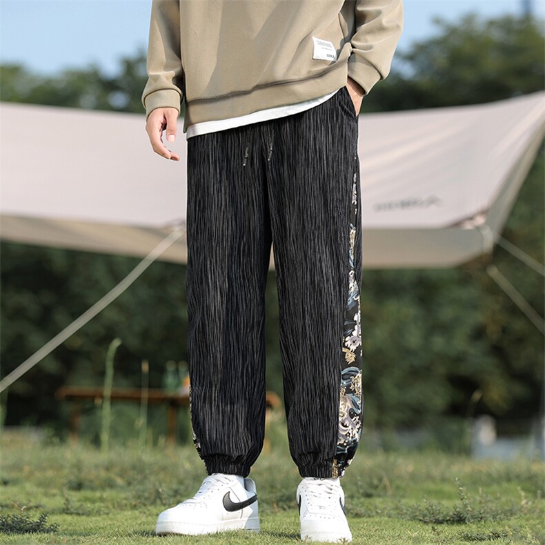 日系复古拼接束脚运动哈伦裤男风大码灯芯绒休闲长裤WK21,男装休闲裤,星座219