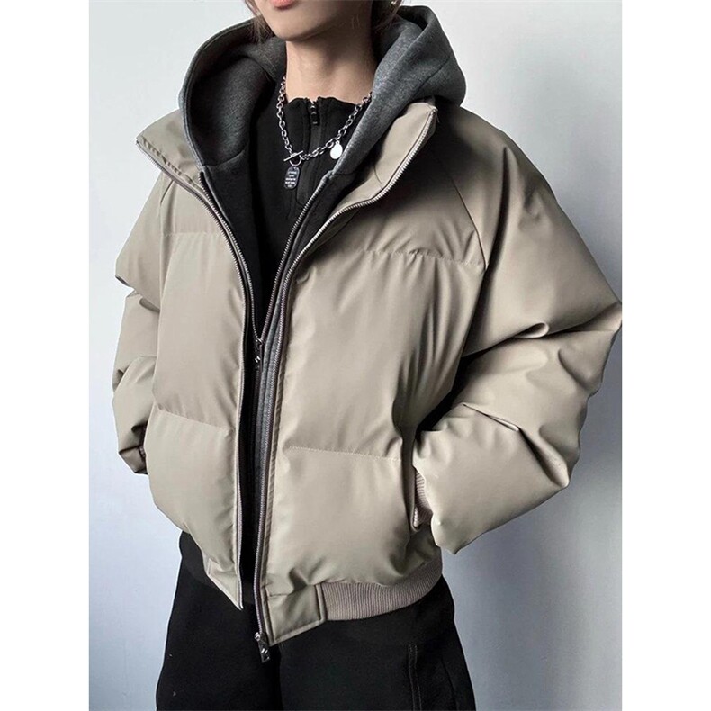 现货高品质重磅工艺美式高街假两件PU皮棉衣男女加厚棉服外套,男装棉衣,电商A486-1