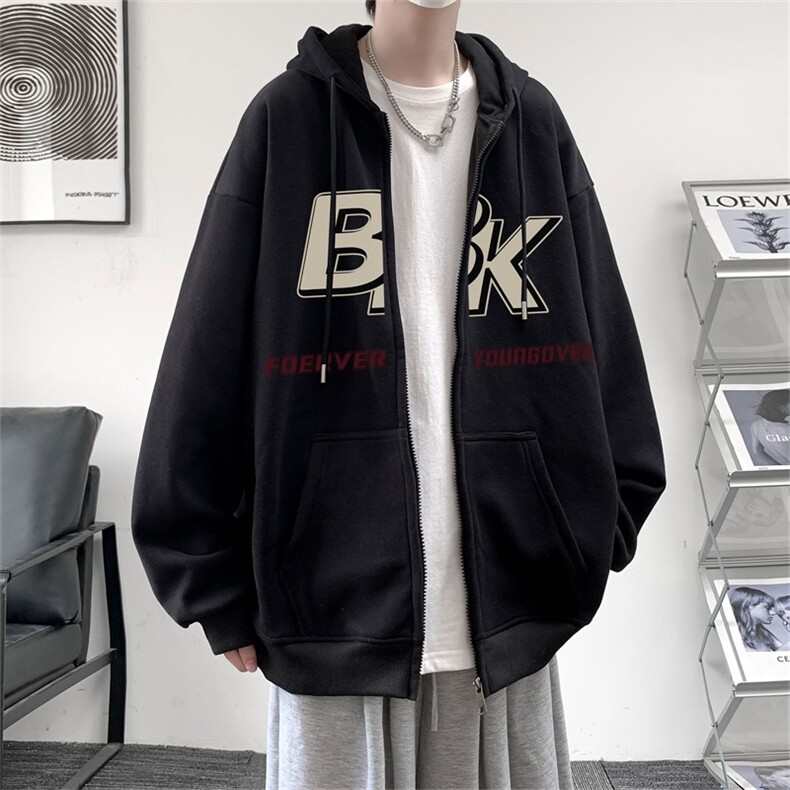 电商DSA028-WYJK2217P45新款港风开衫连帽印花卫衣夹克男,男装夹克,电商A028