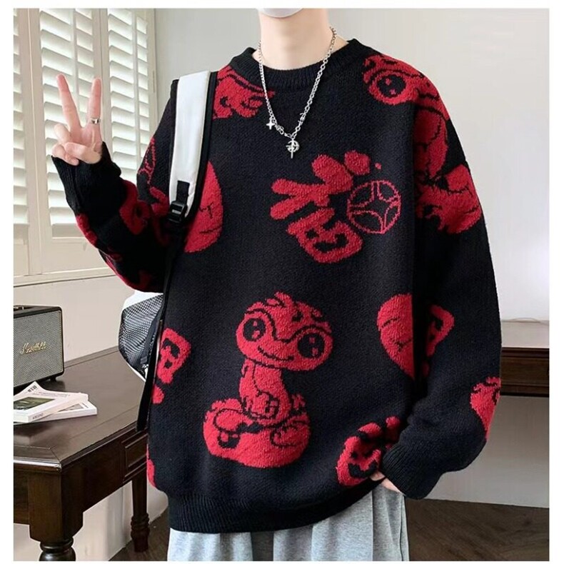 网络图本命年过年喜庆红色毛衣男女秋冬新款宽松超好看针织衫上衣,男装针织衫/毛衣,星座715-4