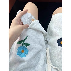 夏季潮牌小花五分裤子男款设计感小众大码宽松运动休闲短裤，男装牛仔裤，四季星座505