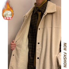 休闲宽松大码羊羔毛翻领夹克男潮灯芯绒棉服外套M82-特P78控138，男装夹克，电商A001