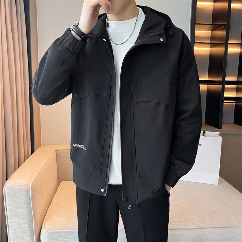 黑色百搭男士连帽款上衣夹克外套JK8457-P95,男装夹克,星座1012-1