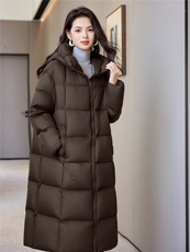 过膝加厚羽绒棉服2025新款白鸭绒加长款冬装外套直筒连帽棉袄女，女装羽绒服，阿舍尔精品
