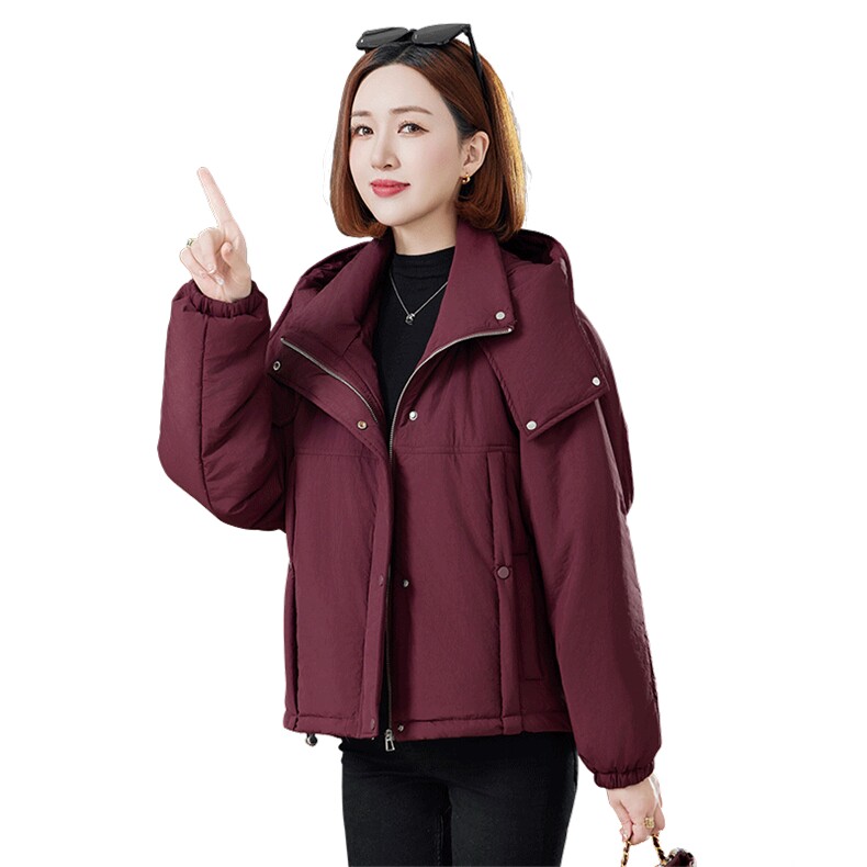 安可拉红色短款棉衣棉服女2024新款小个子保暖夹棉面包服外套妈妈,女装棉衣/棉服,丽影随形