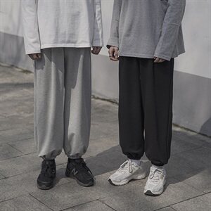 2021新款港风宽松百搭运动针织休闲卫裤男韩版九分长裤DS752T图片