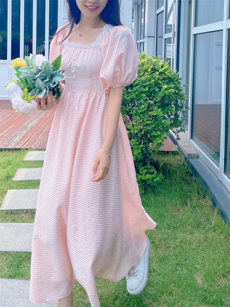 条纹蕾丝钉珠连衣裙,女装连衣裙,欧尼蒂