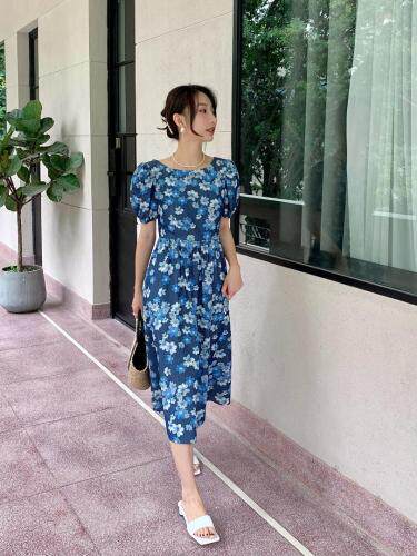 薄料牛仔花连衣裙，女装连衣裙，莉泽贝妮