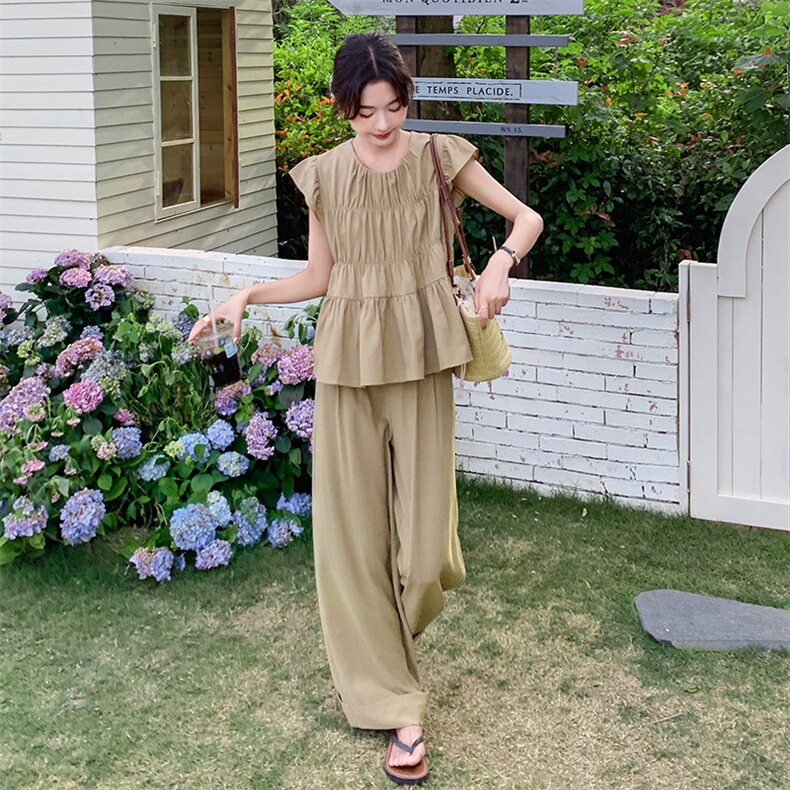 ：夏装新款小香减龄小飞袖上衣＋阔腿裤2C135-5085P135K198,女装套装/套裙,2C135