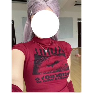 H0507-p30【带袖套】美式立领印花T恤女辣妹修身显瘦百搭短款上衣图片