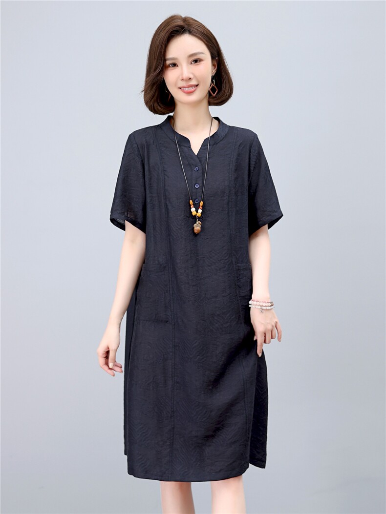 dpqb轻薄天丝连衣裙女2025夏季新款中年妈妈遮肚宽松大码中长裙子,女装连衣裙,依恋蒂丝