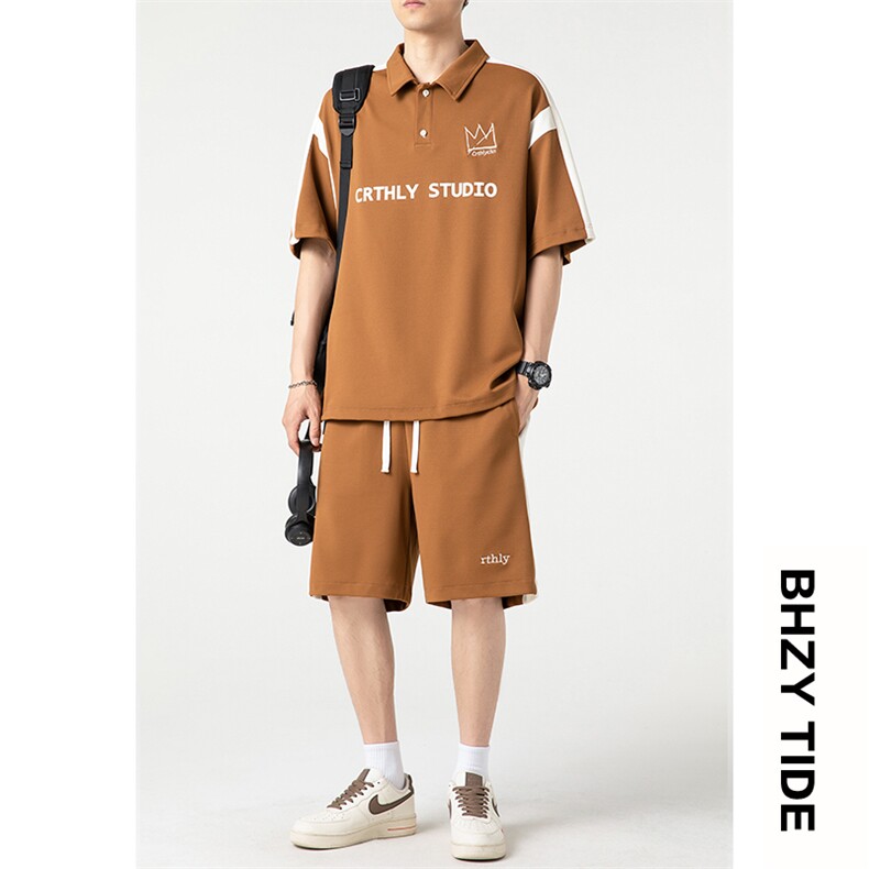 夏季新款polo领短袖T恤套装男宽松大码短裤两件套XZ80029-P70,男装休闲套装,电商A042