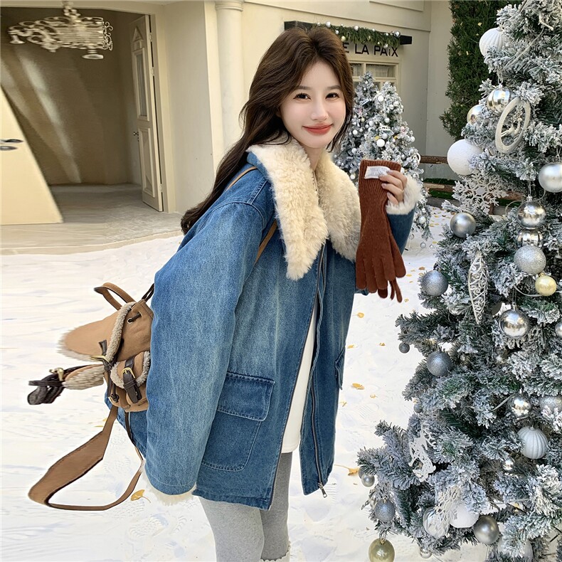 牛仔风毛毛领羽绒服女2025冬季加厚保暖白鸭绒外套小个子休闲宽松，女装羽绒服，维壹