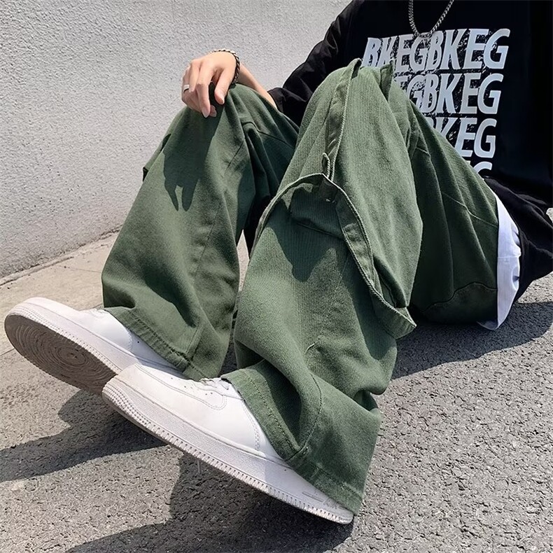 夏季复古坠感拖地工装长裤绑带设计感口袋宽松阔腿裤男 K6074-P36图片