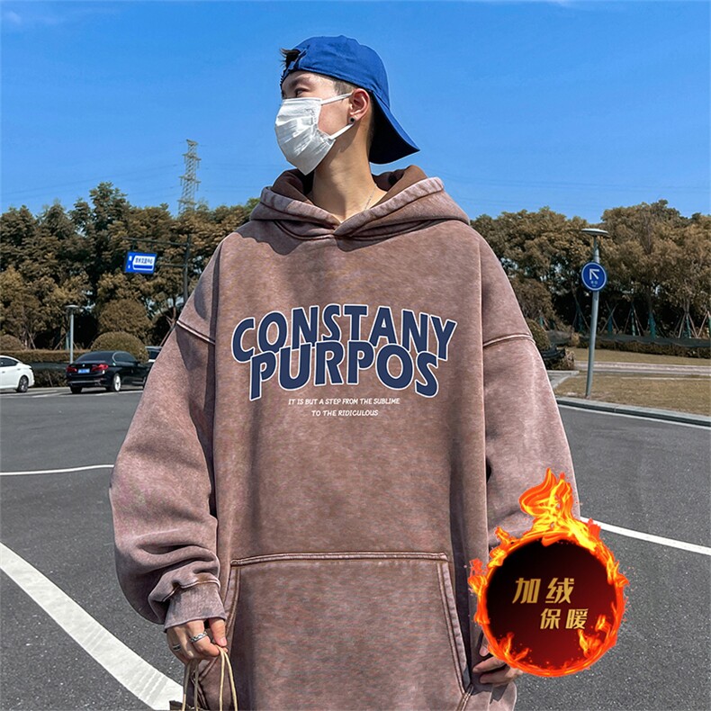 直播品质500克重磅美式印花做旧加绒加厚水洗卫衣冬SL1675特P65,男装卫衣,电商A486