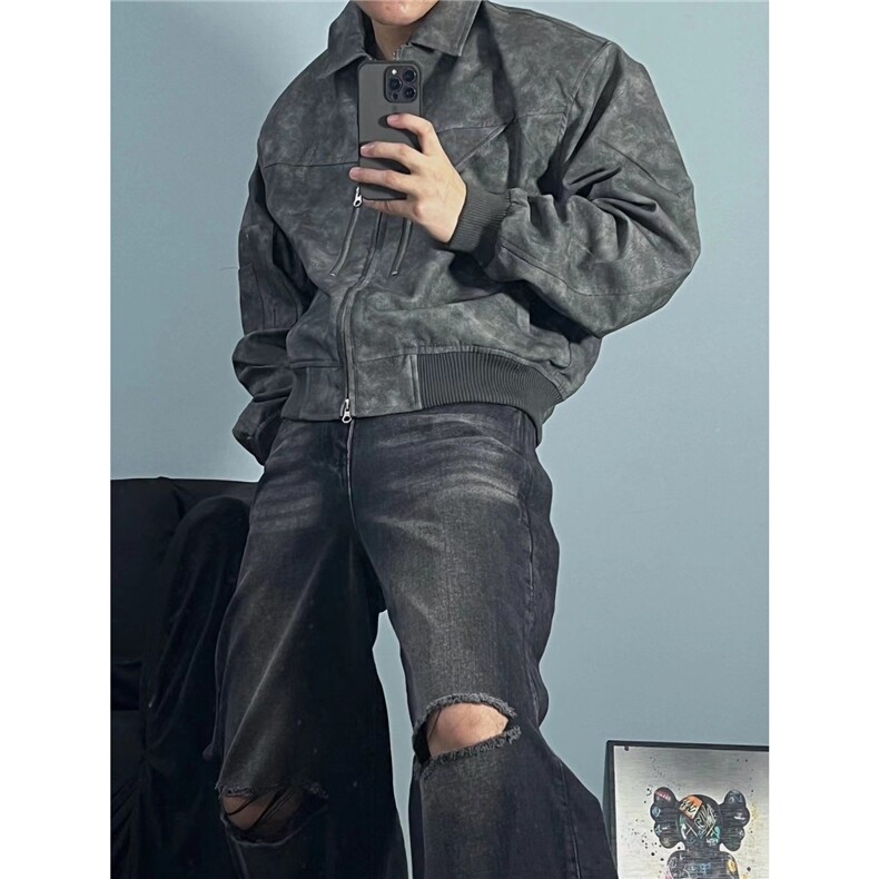 设计感潮外套男女春秋PU皮美式复古机车服夹克高级上衣LG1399-P75,男装夹克,星座1008