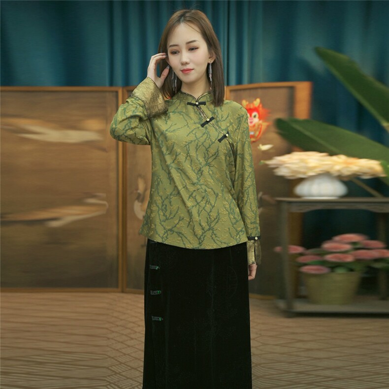 现货2024春季新款简约刺绣盘扣衬衫新中式穿搭上衣B017,女装衬衫,非你不可新中式